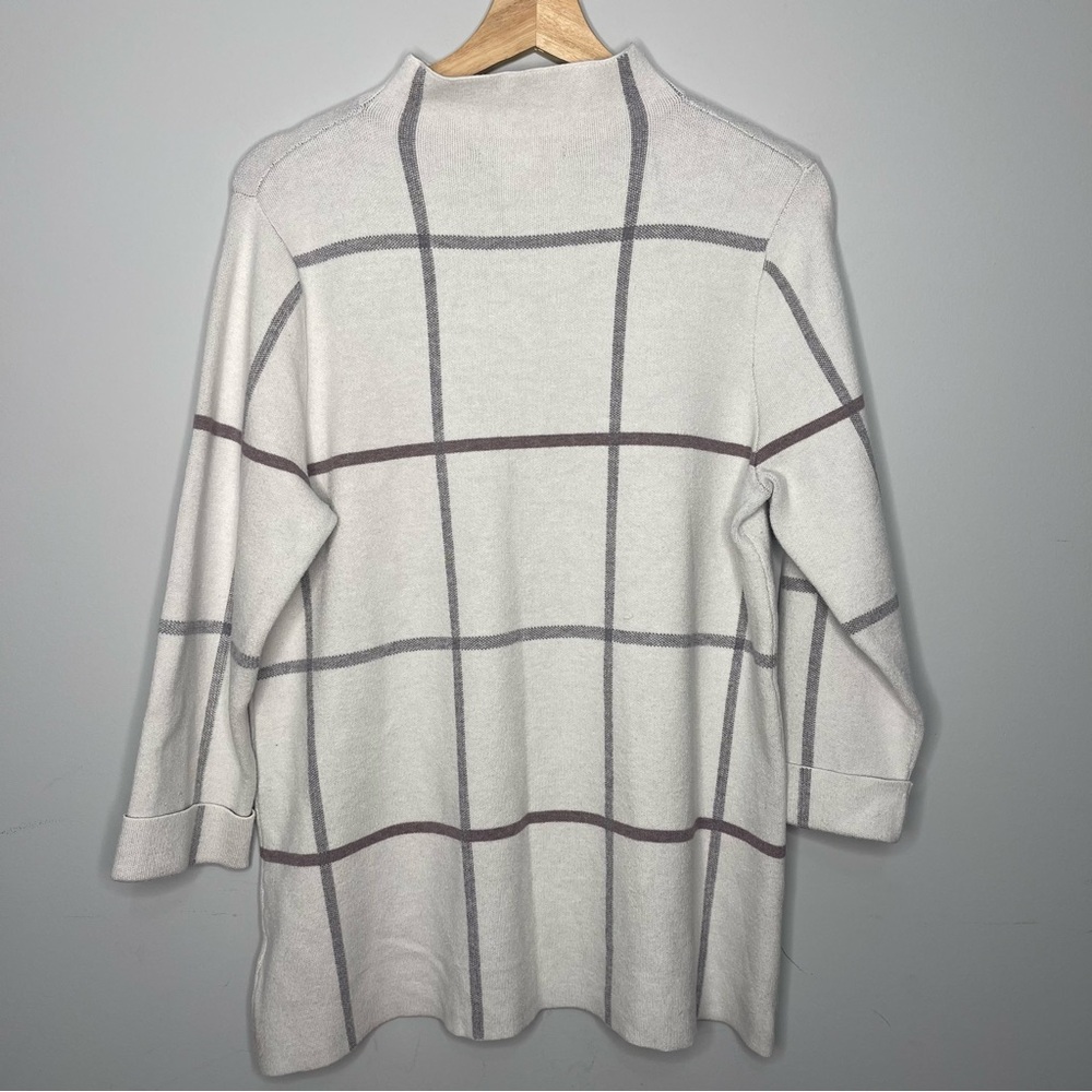 Tahari Cream & Grey Windowpane Mock Neck Sweater (Large) - Picture 5 of 6